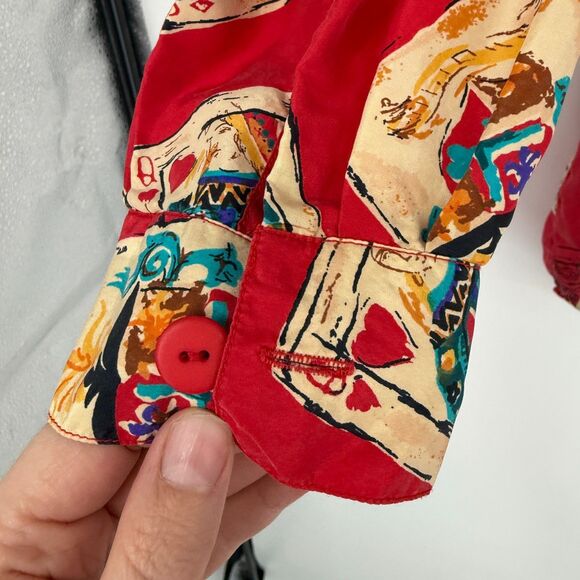 Diane Von Furstenberg Vintage Silk Blouse Button Up Playing Cards Vegas Size M/L - Picture 4 of 10